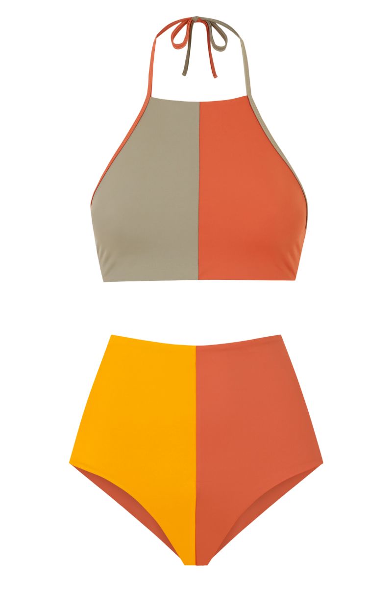 High-Waist Culotte DOMINO, Coral Yellow & Papaya Orange | SURO