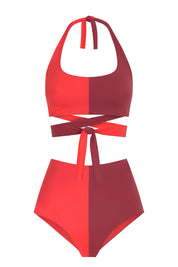 Domino Bikini Culotte / Coral & Rosewood