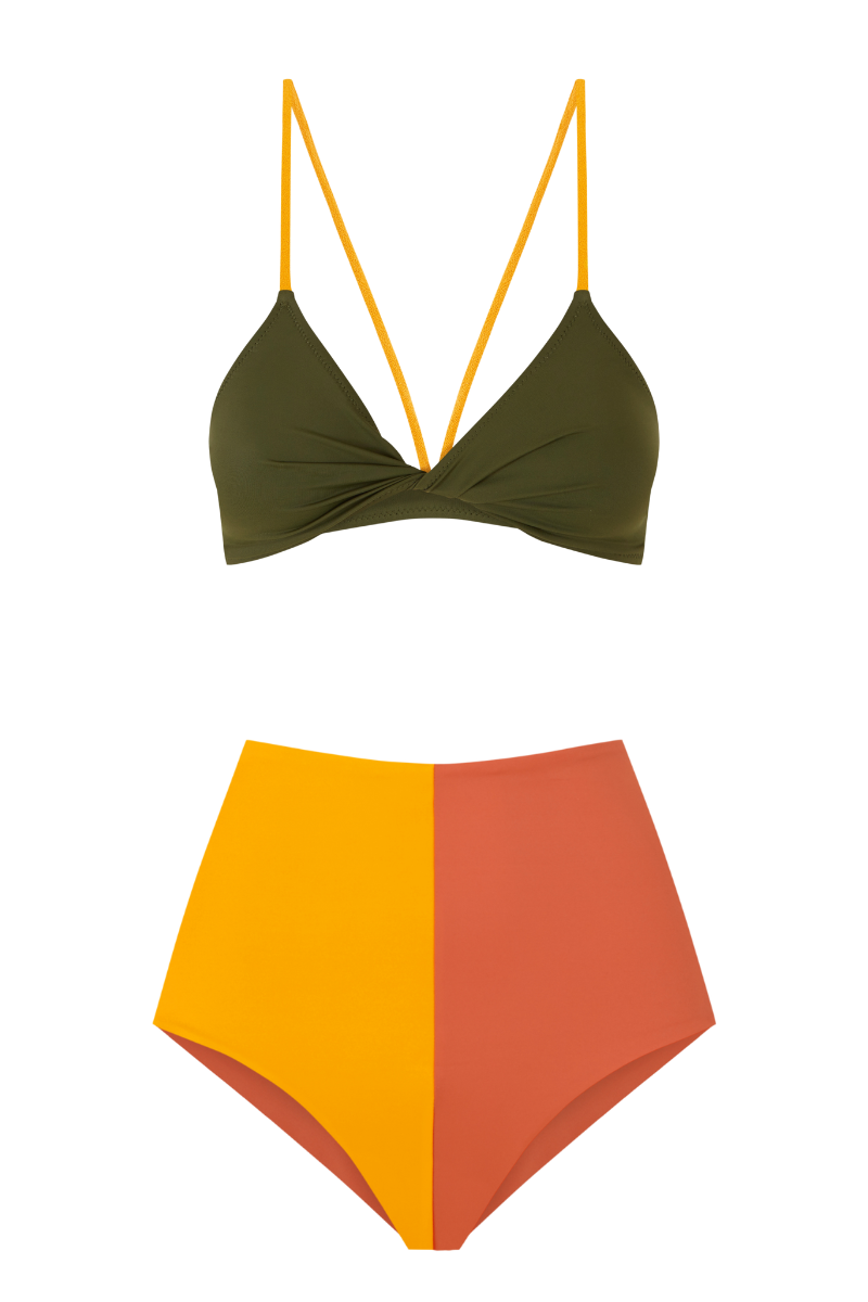 Domino Bikini Culotte / Yellow Coral & Papaya Orange